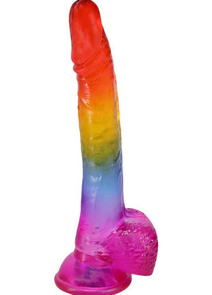 Crystal Jellies Realistic Dildo with Balls - Multicolor/Rainbow - 8.5in