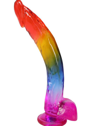 Crystal Jellies Realistic Dildo with Balls - Multicolor/Rainbow - 9.5in