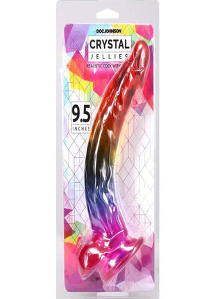 Crystal Jellies Realistic Dildo with Balls - Multicolor/Rainbow - 9.5in