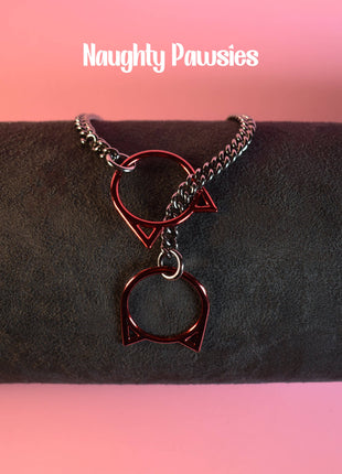 Gunmetal + Red Kitty Ring Slip Chain