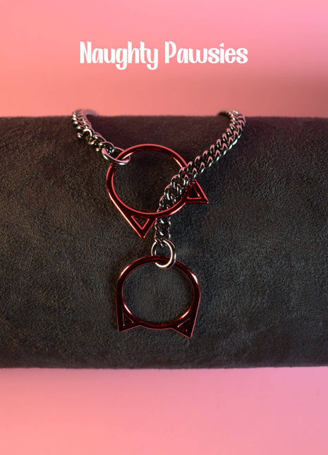 Gunmetal + Red Kitty Ring Slip Chain