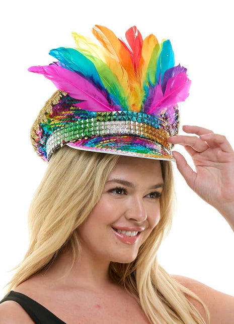 Rainbow Feather Captain Hat
