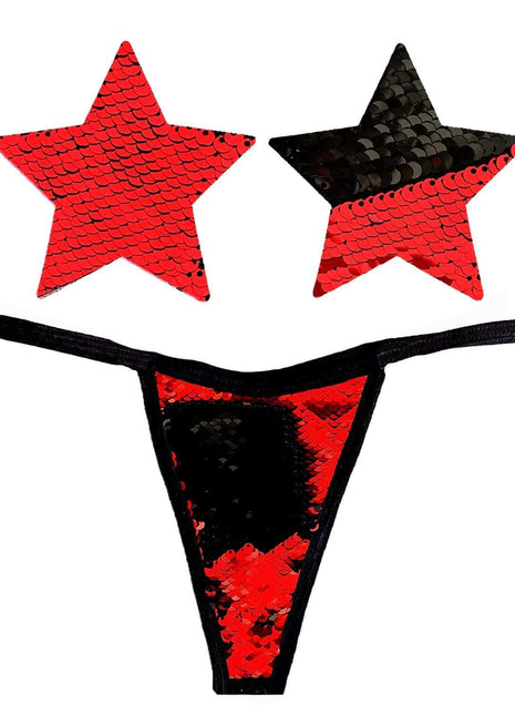 Sookie Flip Sequin Red & Black Pastie Set