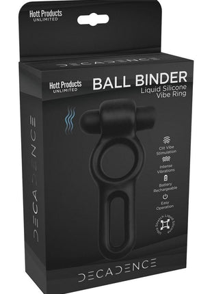 Decadence Ball Binder Silicone Vibrating Cock and Ball Ring - Black