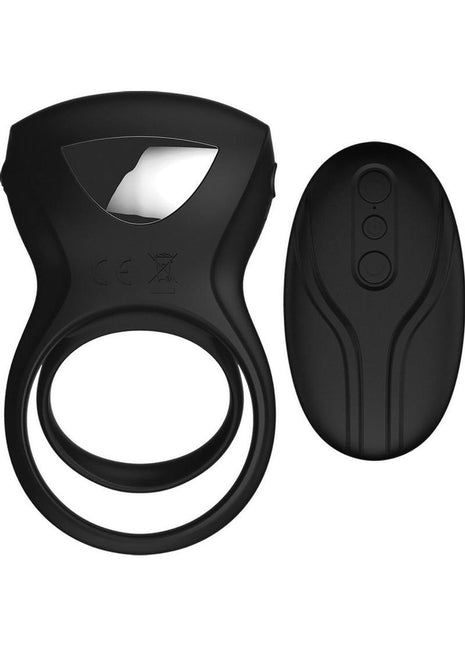 Decadence Shafter Shock Silicone Electro Shock Cock Ring with Remote Control - Black