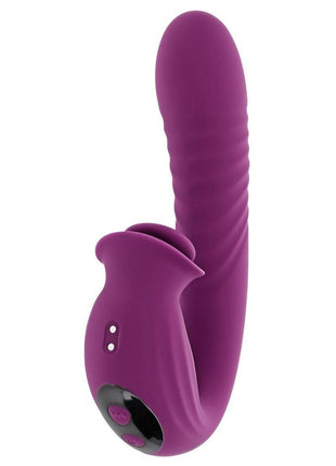 Deep Ecstasy Rechargeable Silicone Ribbed Thrusting Rabbit Vibrator with Clitoral Stimulator