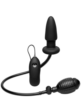 Deluxe Wonder Plug Inflatable Silicone Vibrating Butt Plug with Remote Control - Black