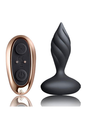Desire Rechargeable Silicone Anal Plug with Remote Control - Black/Rose Gold