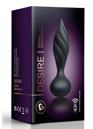 Desire Rechargeable Silicone Anal Plug with Remote Control - Black/Rose Gold