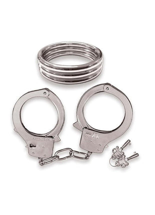 Dominant Submissive Collection Cock Ring and Handcuffs - Metal/Silver