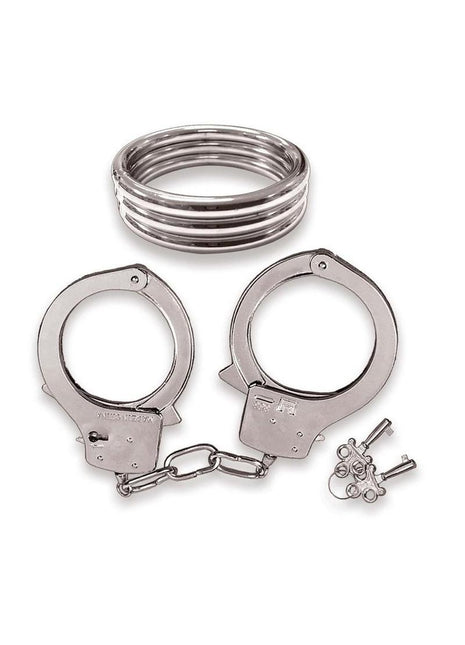 Dominant Submissive Collection Cock Ring and Handcuffs - Metal/Silver