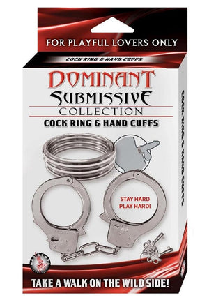 Dominant Submissive Collection Cock Ring and Handcuffs - Metal/Silver