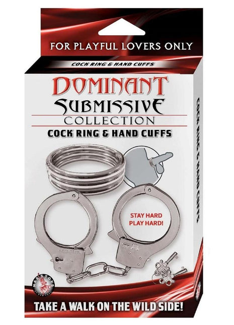Dominant Submissive Collection Cock Ring and Handcuffs - Metal/Silver