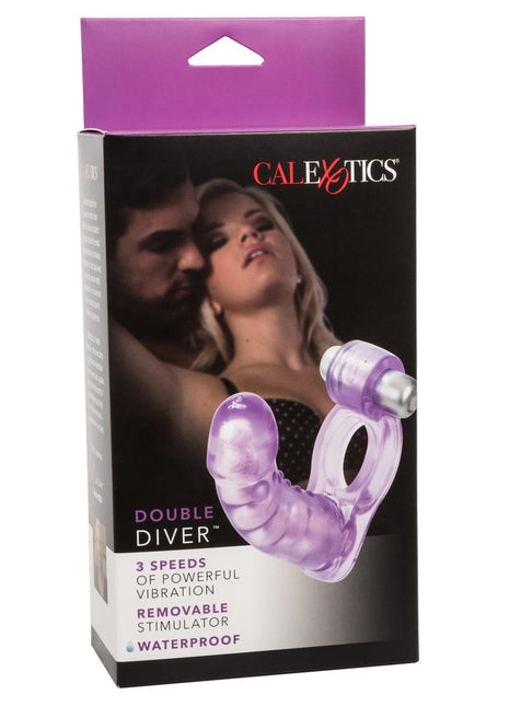 Double Diver Vibrating Enhancer with Flexible Penetrator 3 Speed Removable Bullet - Clear