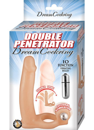 Double Penetrator Dream Vibrating Cock Ring - Flesh/Vanilla