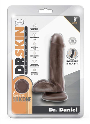 Dr. Skin Dr. Daniel Silicone Dildo with Balls and Suction Cup - Chocolate - 6in