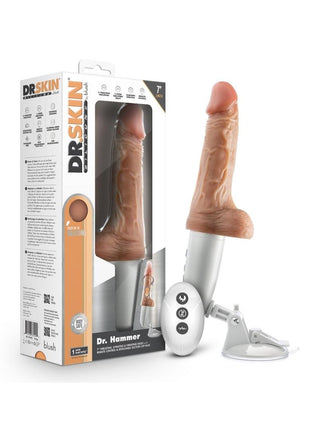 Dr. Skin Platinum Collection Silicone Dr. Hammer Rechargeable Thrusting Dildo with Handle and Remote Control - Vanilla - 7in
