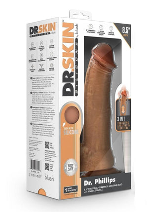 Dr. Skin Platinum Collection Silicone Dr. Phillips Rechargeable Thrusting Dildo with Remote Control - Caramel - 8.5in