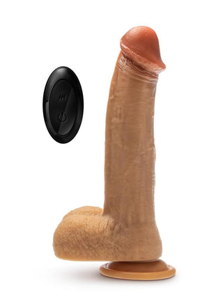 Dr. Skin Platinum Collection Silicone Dr. Phillips Rechargeable Thrusting Dildo with Remote Control - Caramel - 8.5in