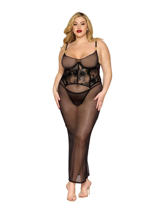 Plus Size Midi Garter Chemise & G-String