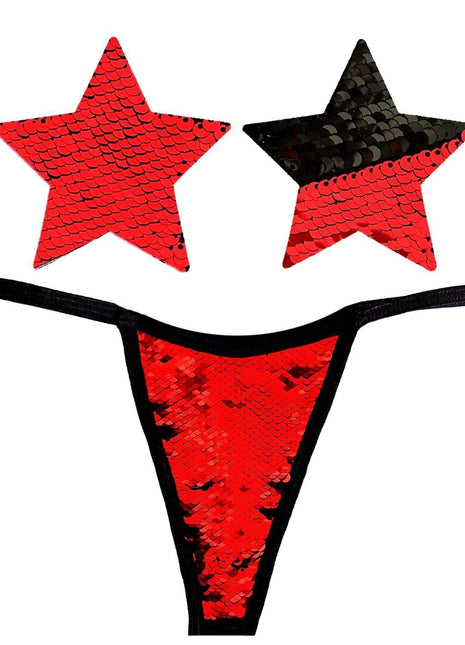 Sookie Flip Sequin Red & Black Pastie Set