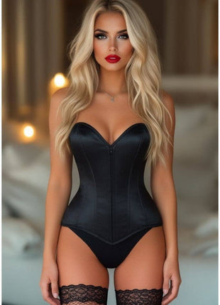 Plus Size Satin Front Zipper Overbust Corset