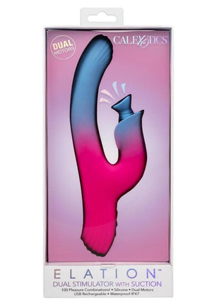 Elation Rechargeable Silicone Dual Stimulator with Suction - Blue/Pink
