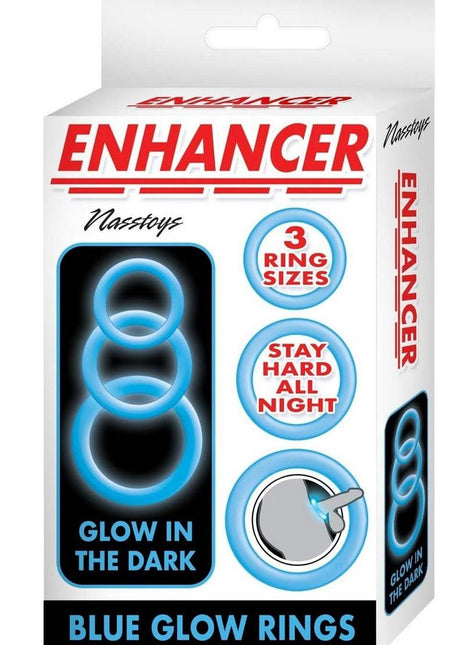 Enhancer Glow Rings Silicone Cockring - Blue/Glow In The Dark