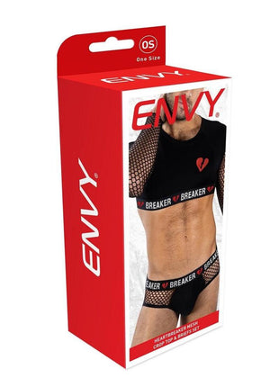 Envy Menswear Heartbreaker Mesh Crop Top and Briefs Set - Os - Black