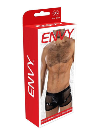 Envy Menswear Sheer Command Buckle Boxer Briefs - Os - Black