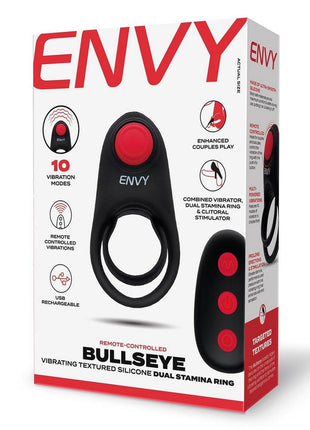 Envy Toys Bullseye Remote Vibrating Rechargeable Silicone Dual Stamina Ring - Black