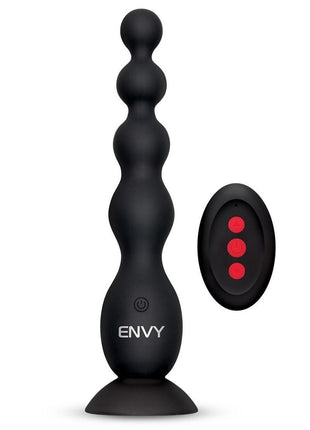 Envy Toys Remote Controlled Flexi Beads Rechargeable Silicone Vibrating Anal Beads with Suction Base - Black