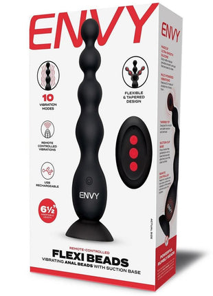 Envy Toys Remote Controlled Flexi Beads Rechargeable Silicone Vibrating Anal Beads with Suction Base - Black