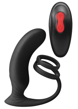 Envy Toys Thumbs Up Remote Controlled Rechargeable Silicone P-Spot Vibrator and Dual Stamina Ring - Black