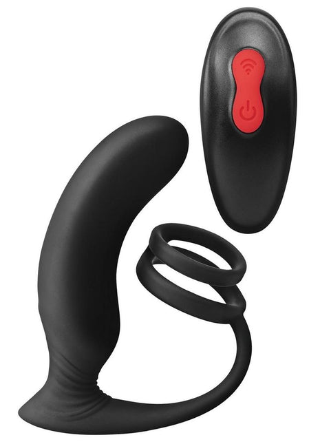 Envy Toys Thumbs Up Remote Controlled Rechargeable Silicone P-Spot Vibrator and Dual Stamina Ring - Black