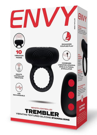 Envy Toys Trembler Remote Vibrating Rechargeable Silicone Stamina Ring - Black