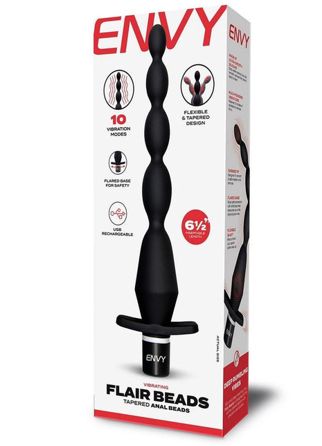 Envy Toys Vibrating Flair Beads Rechargeable Silicone Tapered Anal Beads - Black