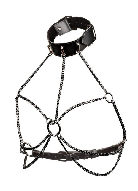 Euphoria Collection Multi Chain Collar Harness - Black - Plus Size/Queen