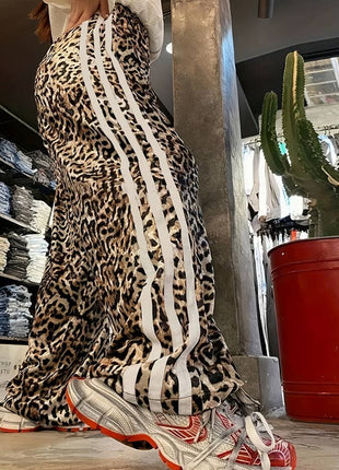 Leopard Print Striped Pants