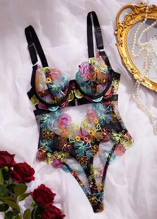 Ladies Rose Embroidery Teddy