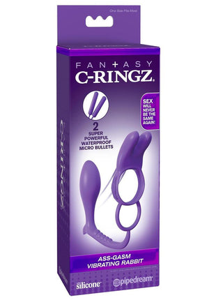 Fantasy C-Ringz Ass-Gasm Silicone Vibrating Rabbit and Cock Ring - Purple