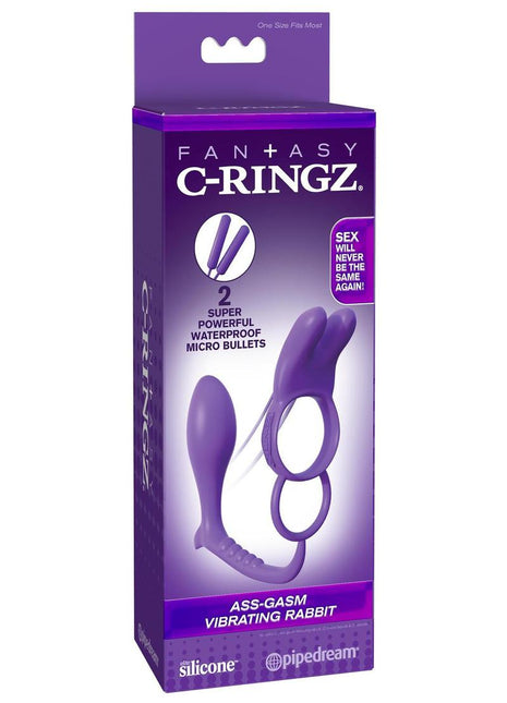 Fantasy C-Ringz Ass-Gasm Silicone Vibrating Rabbit and Cock Ring - Purple