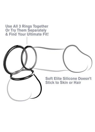 Fantasy C-Ringz Silicone 3-Ring Stamina Cock Ring - Black - Set