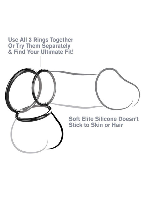 Fantasy C-Ringz Silicone 3-Ring Stamina Cock Ring - Black - Set