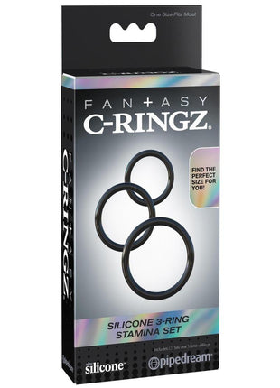 Fantasy C-Ringz Silicone 3-Ring Stamina Cock Ring - Black - Set