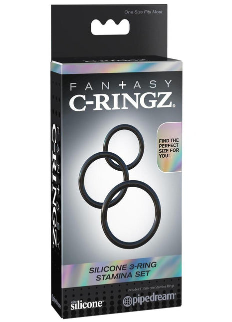 Fantasy C-Ringz Silicone 3-Ring Stamina Cock Ring - Black - Set