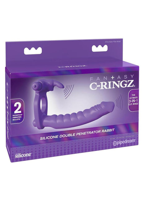 Fantasy C-Ringz Silicone Double Penetrator Rabbit Cock Ring - Purple
