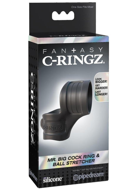 Fantasy C-Ringz Silicone Mr. Big Cock Ring and Ball Stretcher - Black