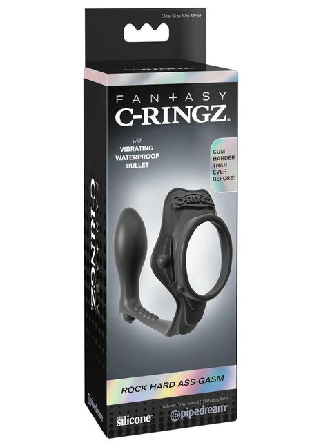 Fantasy C-Ringz Silicone Rock Hard Ass-Gasm Cock Ring with Bullet - Black