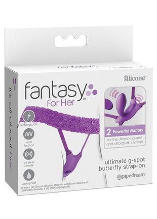 Fantasy For Her Ultimate G-Spot Butterfly Strap-On Rechargeable Silicone with Remote Control - Purple